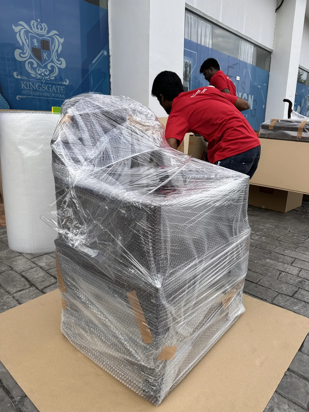 Team labeling and preparing shipment for export